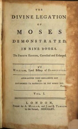 The Divine Legation Of Moses Demonstrated : In Nine Books, 1