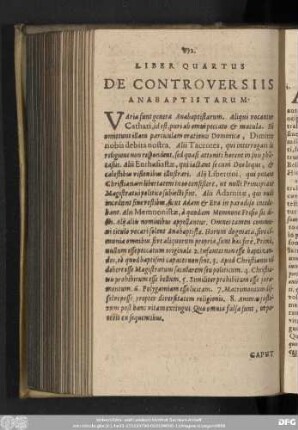 Liber Quartus De Controversiis Anabaptistarum.