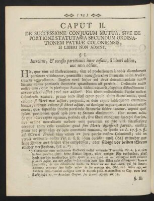 Caput II. De Successione Conjugum Mutua, Sive de Portione Statutaria Secundum Ordinationem Patriae Coloniensis, ...