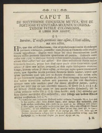 Caput II. De Successione Conjugum Mutua, Sive de Portione Statutaria Secundum Ordinationem Patriae Coloniensis, ...