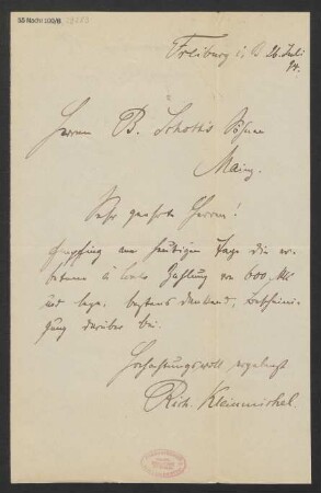 Brief an B. Schott's Söhne : 26.07.1894