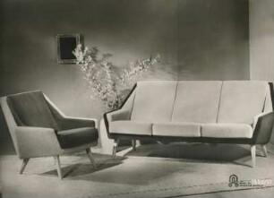 Sessel Modell 1550 und Sofa 1553 der Carl Straub, Goldfeder-Polstermöbelfabrik