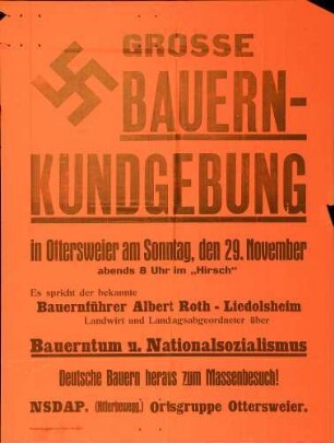 Versammlung der NSDAP-Ortsgruppe Ottersweier: Bauerntum und Nationalsozialismus