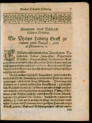 Ernewerte unnd Publicirte Diciplin Ordnung.