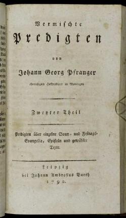 2: Predigten über einzelne Sonn- und Festtags-Evangelia, Episteln und gewählte Texte