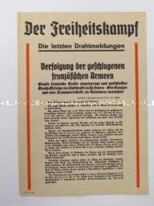 Nachrichtenblatt der sächsischen NSDAP-Zeitung "Der Freiheitskampf" zum Kriegsverlauf