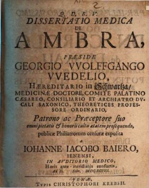Dissertatio Medica De Ambra