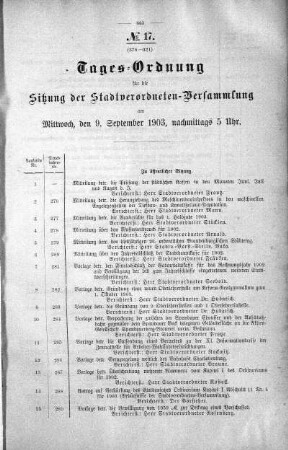 Tages-Ordnung, 09. September 1903