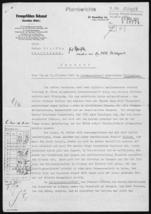Schwann-Dennach: Visitationsbericht mit Pfarrbericht 1960