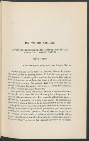 Un té de amigos : (Algunos recuerdos de Manuel Rodríguez Mendoza y Rubén Darío; 1878-1890)