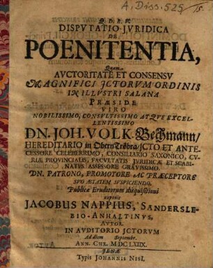 Dispvtatio Jvridica De Poenitentia