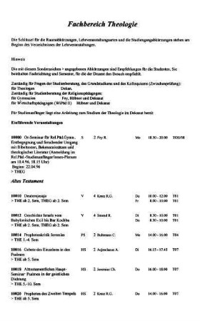 Fachbereich Theologie