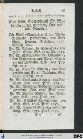 Das Löbl. Gotteshauß St. Wyborada zu St. Georgen, Ord. des heil. Benedicti.