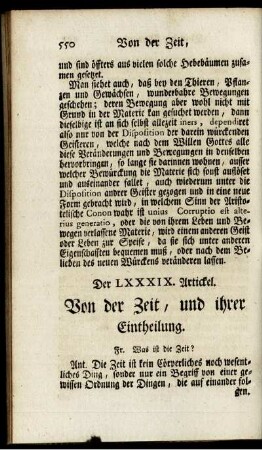 Der LXXXIX. Artickel. Von der Zeit, und ihrer Eintheilung.