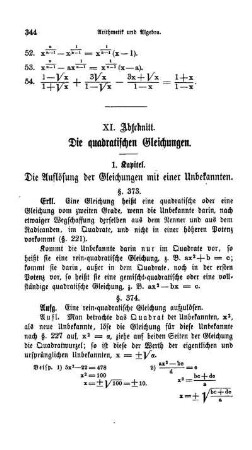 XI. Abschnitt. Die quadratischen Gleichungen.