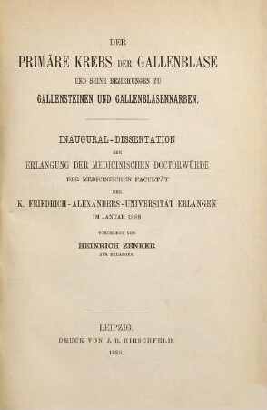 Der primäre Krebs der Gallenblase und seine Beziehungen zu Gallensteinen und Gallenblasennarben