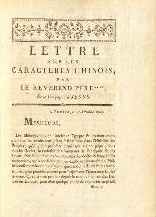 Lettre sur les caracteres Chinois, ...