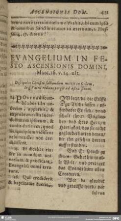 Evangelium In Festo Ascensionis Domini, Marc. 16. v. 14-ult