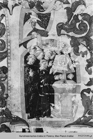 Kyriale : Buchseite mit Bordüre und historisierter Initiale K(yrie eleison)