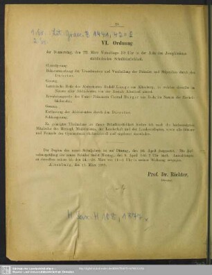 VI. Ordnung der Schulfeierlichkeiten