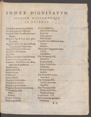 Index Dignitatvm Civilivm Militarivmque In Oriente.