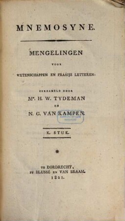 Mnemosyne : mengelingen voor geschied- en letterkunde. 10. 1821