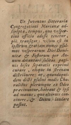 Ut Juventus litteraria Congregationi Marianæ adscripta, tempus, quo vespertino officio adesse tenetur...