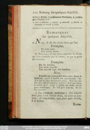 Remarques sur quelques Adjectifs.