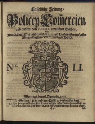 Nro. LI, Montags, den 16. Decembr 1737