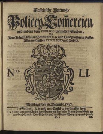 Nro. LI, Montags, den 16. Decembr 1737