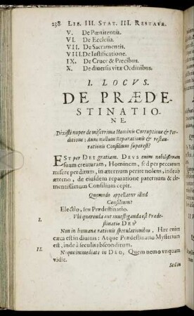 I. Locus. De Prædestinatione.
