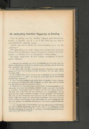 De verhouding tusschen regeering en zending