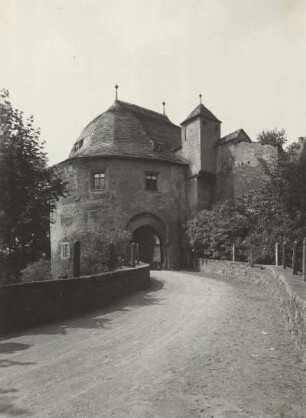 Schloss Hartenstein, Zufahrt mit äußerem Tor, Ostseite