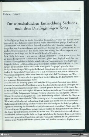Zur wirtschaftlichen Entwicklung Sachsens nach dem Dreißigjährigen Krieg