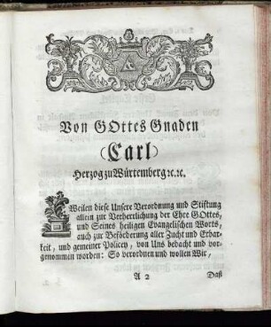 Von Gottes Gnaden (Carl) Herzog zu Würtemberg etc.