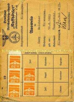 Ausweis des Reichskriegsbunds "Kyffhäuser" von Melchior Sorg