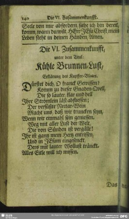 Die VI. Zusammenkunfft, unter dem Titul: Kühle Brunnen-Lust