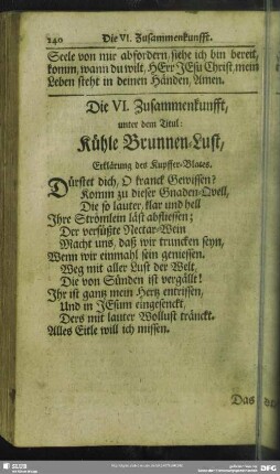 Die VI. Zusammenkunfft, unter dem Titul: Kühle Brunnen-Lust