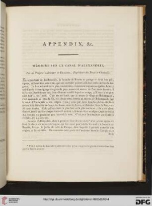 Appendix, &c. Mémoire sur le Canal d'Alexandrie [par Lancret et Chabrol]