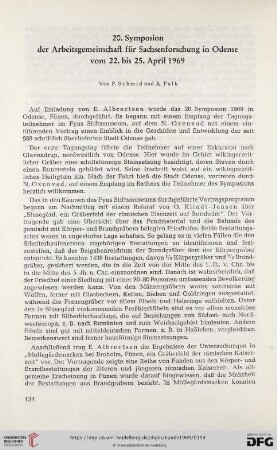 20. Symposion der Arbeitsgemeinschaft für Sachsenforschung in Odense vom 22. bis 25. April 1969