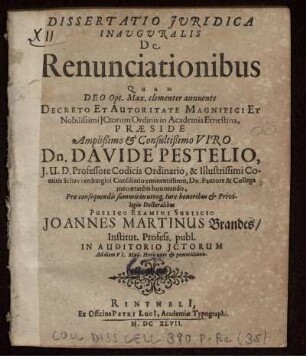 Dissertatio Iuridica Inauguralis De Renunciationibus