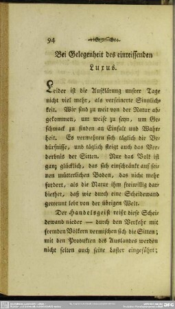 Bei Gelegenheit des einreissenden Luxus