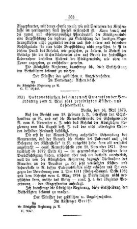Patronatslasten bei einer nach Emanation der Verordnung vom 2. Mai 1811 vereinigten Küster- und Lehrerstelle : [V. Elementarschulwesen]