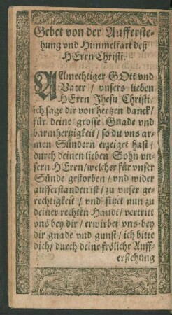 Gebet von der Aufferstehung und Himmelfart deß Herrn Christi.