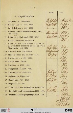 II. Angriffswaffen (Nr. 72-108)
