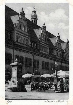 Leipzig : Naschmarkt mit Löwenbrunnen
