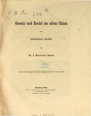 Gesetz und Recht im alten China : Nach chinesischen Quellen
