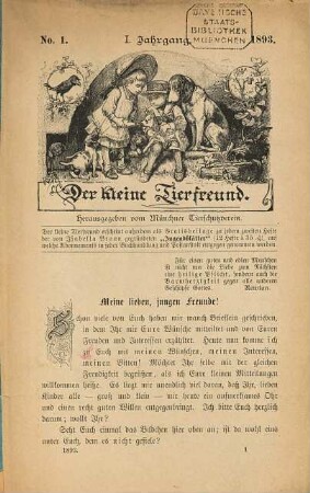 Der kleine Thierfreund. 1. 1893, Nr. 1 - 6