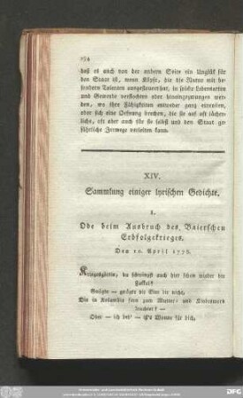 XIV. Sammlung einiger lyrischen Gedichte.