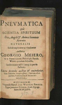 Pneumatica qua Scientia Spirituum Dei, Angeli & Animae hominis separatae Naturalis